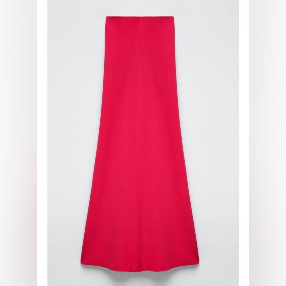 NWT ZARA Strapless Fuchsia Knit Midi Tube Dress Straight Neck 6873/013 SMALL - Picture 7 of 10